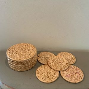Five Rattan Coaster Set With Container